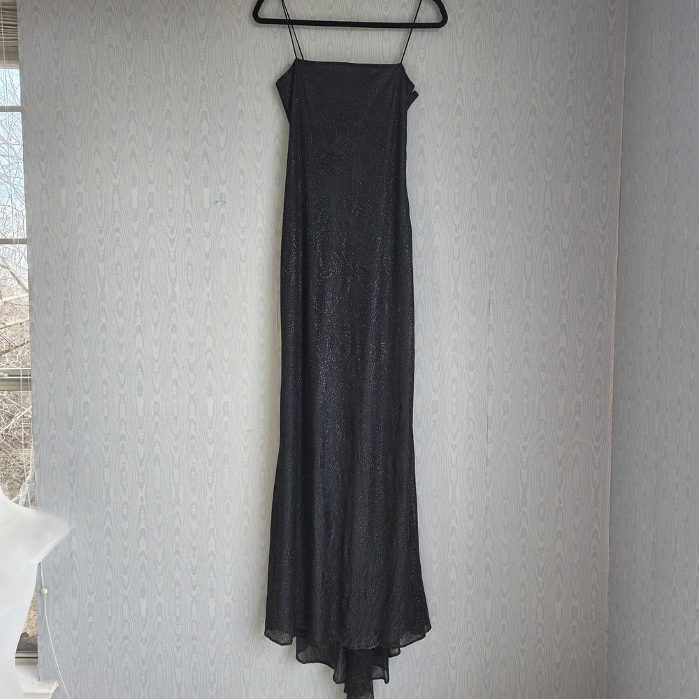 Vtg 90s Laundry Mesh Maxi Dress 6 Black Blue Glitter Square Neck Grunge Glam